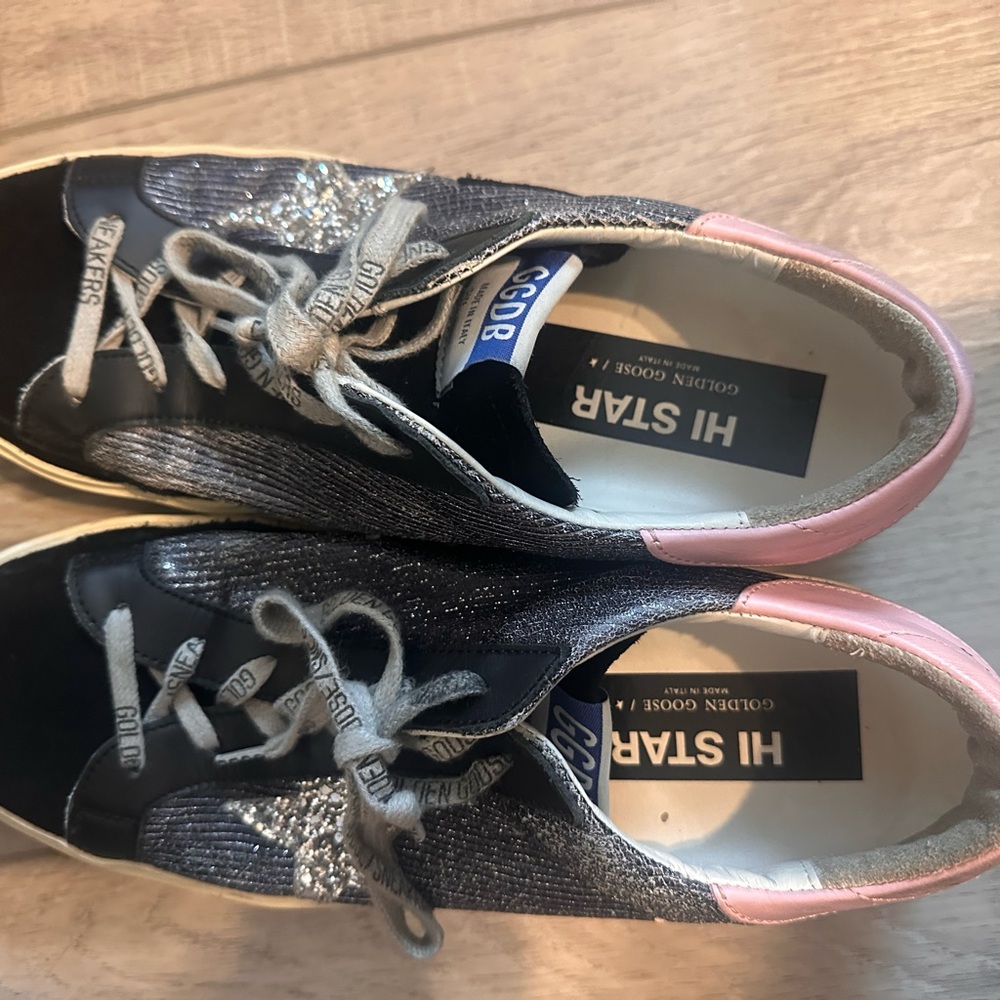 Golden Goose Hi Star Sneakers - Black and Pink Accents
